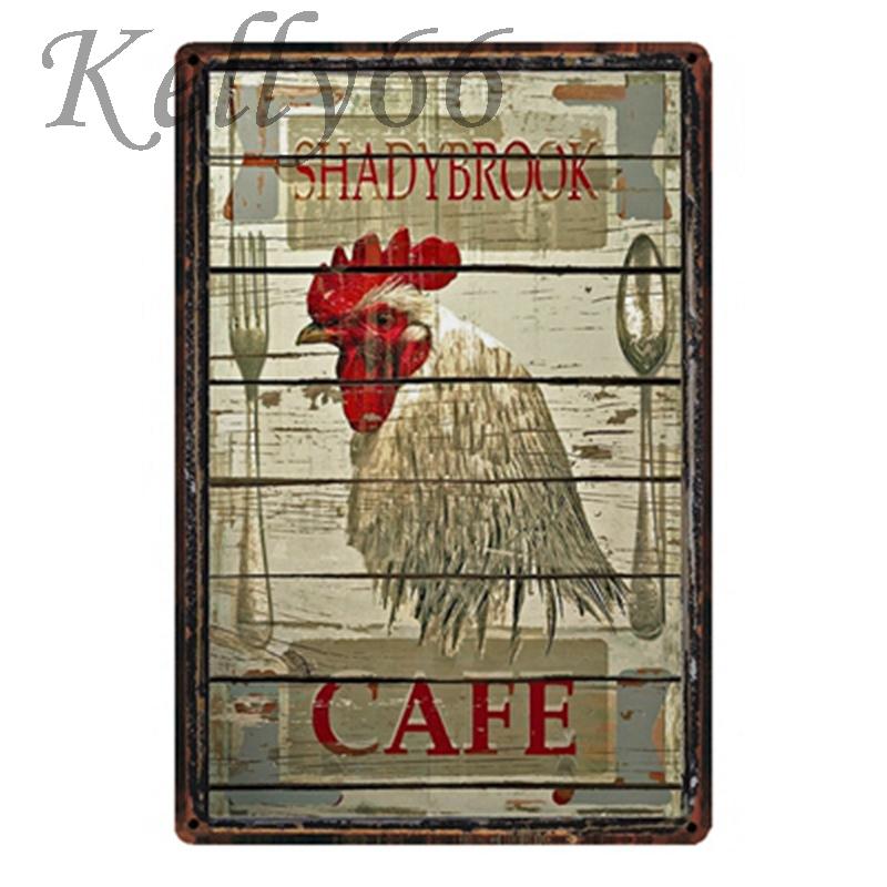 

[ Келли66 ] Rooster Cafe Винтажная жестяная вывеска Настенное искусство Железная картина Декор 20 * 30 см Размер y-1444