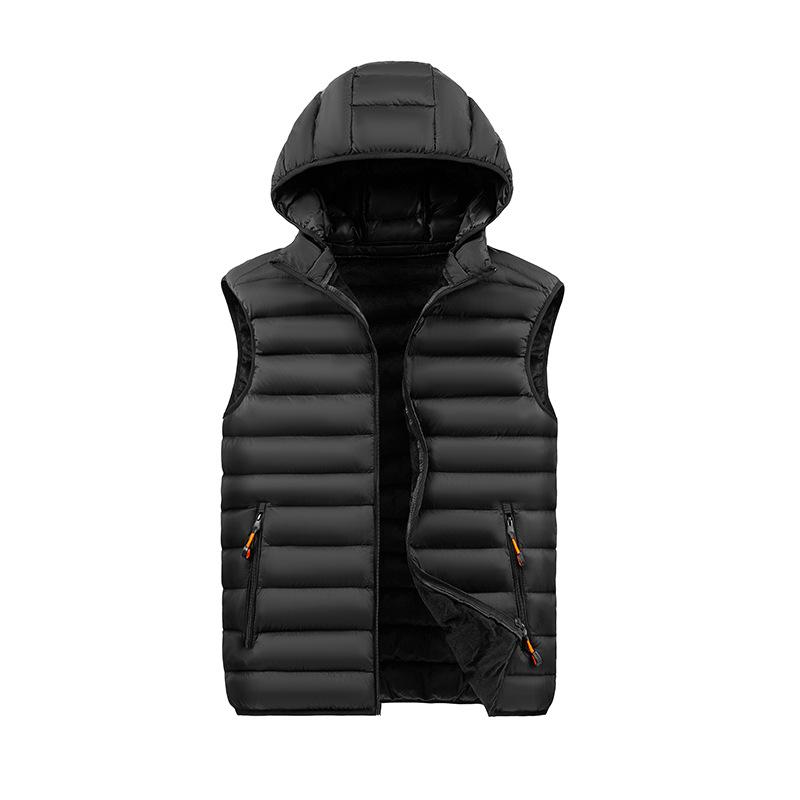Hooded Down Cotton Vest Men's Winter Solid Color Sleeveless Lightweight Warm Ribs Clothing Cotton Vest Thick Vest Jacket