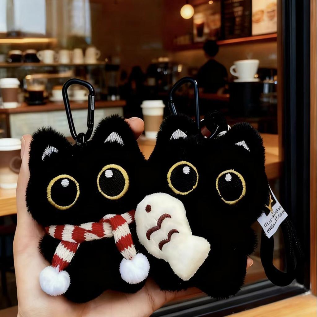 Cute Black Cat Plush Keychain Cartoon Kitten Soft Stuffed Doll Pendant Car Key Backpack Bag Doll Pendant Keychain Decor Gift