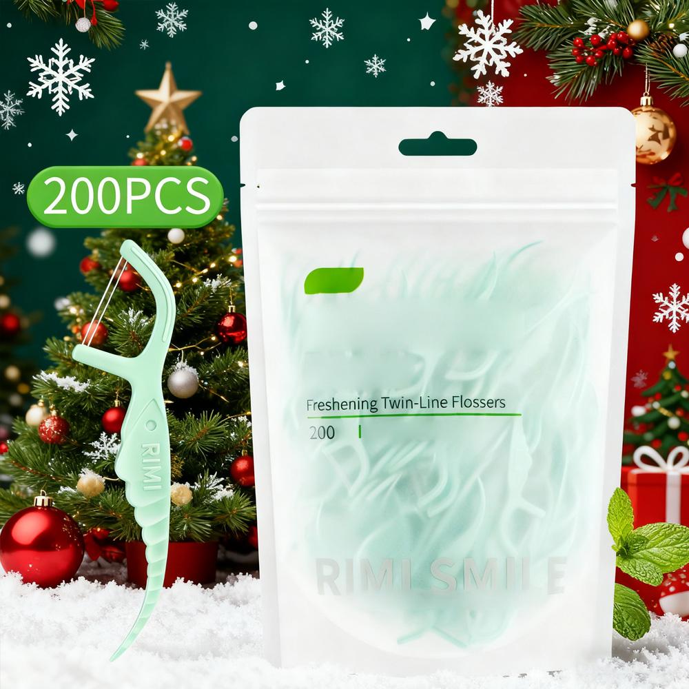 

Mint Flavor Double Thread Dental Floss 200pcs Bag Smooth Deep Cleaning for Holiday Oral Care
