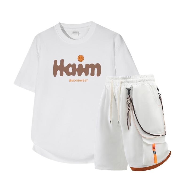 Dmo Men's Short Sleeved Set Summer Short Sleeved Slim Fit Upper Garment Men's Two-piece Set