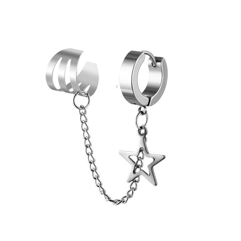 1Piece Cross Skull Chain Tassel Dangle Earrings for Women/Men Stainless Steel Ear Bone Clips Single Double Ear Holes Jewelry
