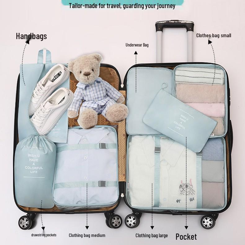 Seven-Piece Travel Storage Set: Wash Bag, Clothes, Underwear Organizer & Folding Sub-Pack