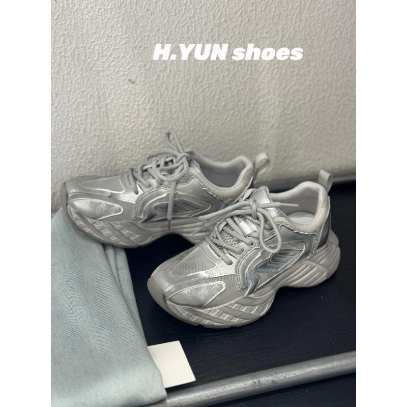 

Leather keyboard peanut platform dad shoes women s spring and summer new straps mesh casual sneakers 40 срібний