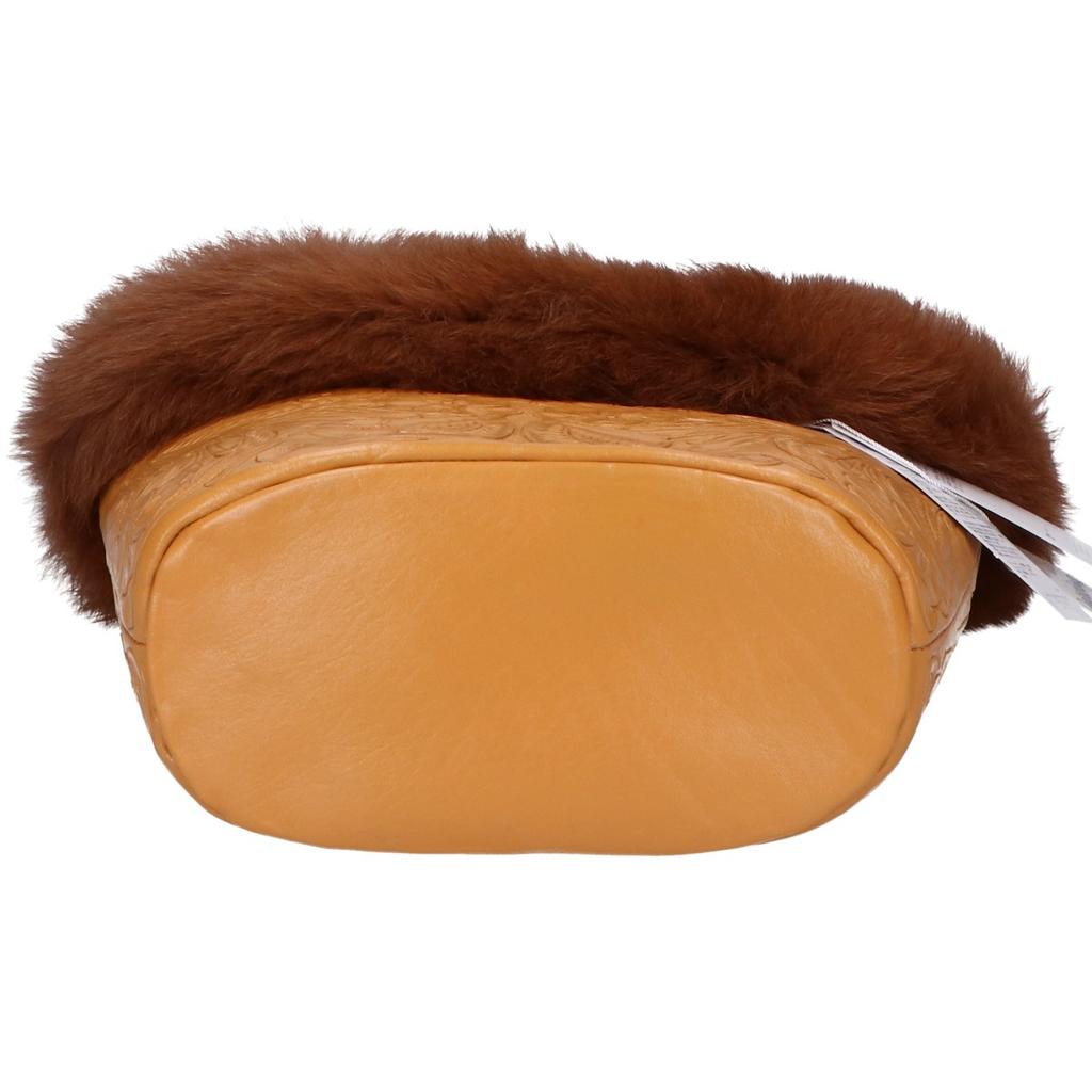 CARVING TRIBES [47482505] Marisol Carved Leather with Fox Fur Tote Bag mustardUsed