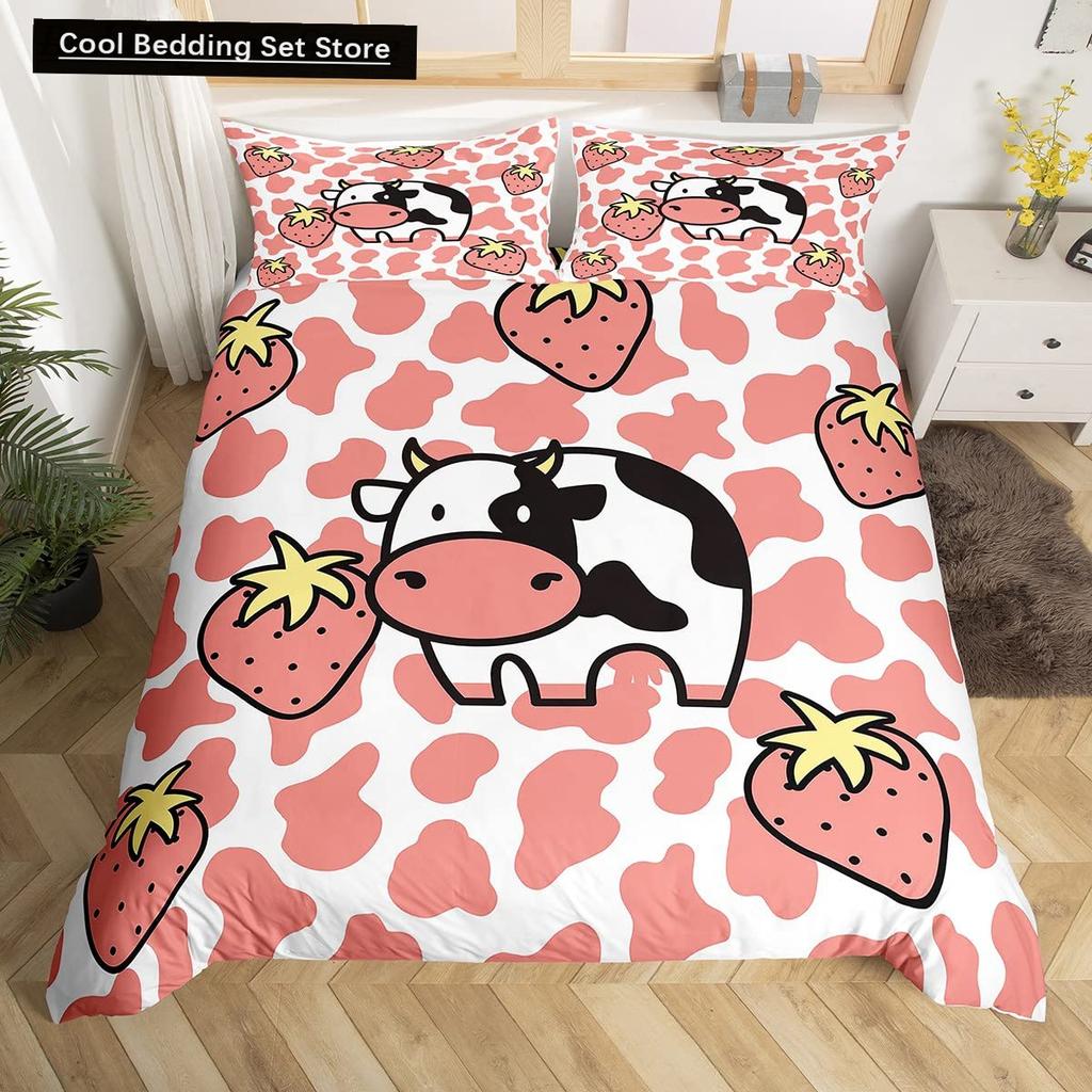 Milk Cow Duvet Cover King Queen Size Cute Cartoon Cows Bedding Set for Kids Farmhouse Rustic Animal 2/3pcs Polyester Quilt Cover