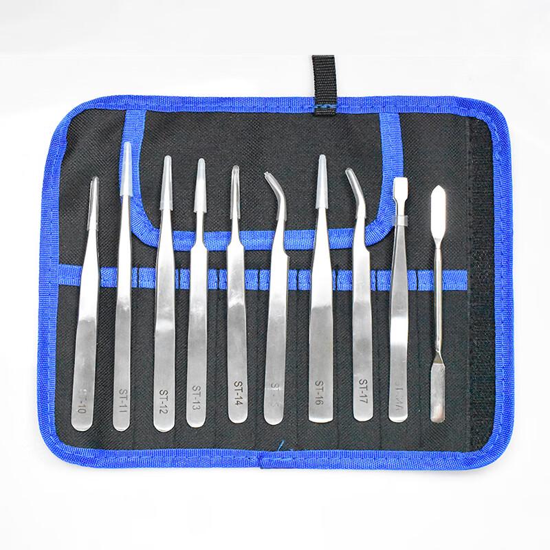 JGL040 Stainless Steel Precision Tweezers 10-Piece Set