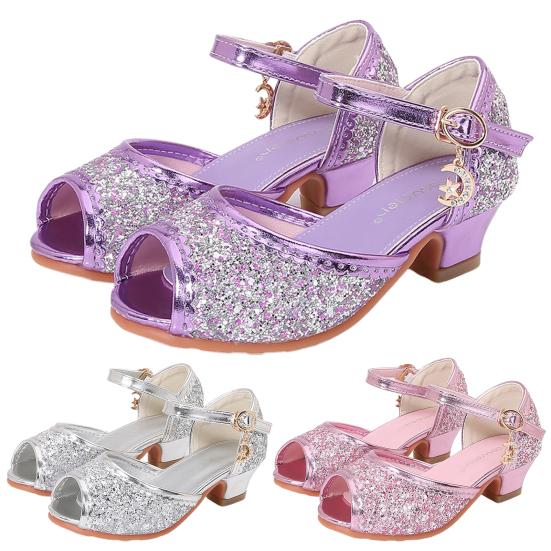 Splozh Girls Dress Shoes Princess High Heels Closed Toe Party Wedding Flower Girls Shoes Toddler Little Big Kid,Silver 11