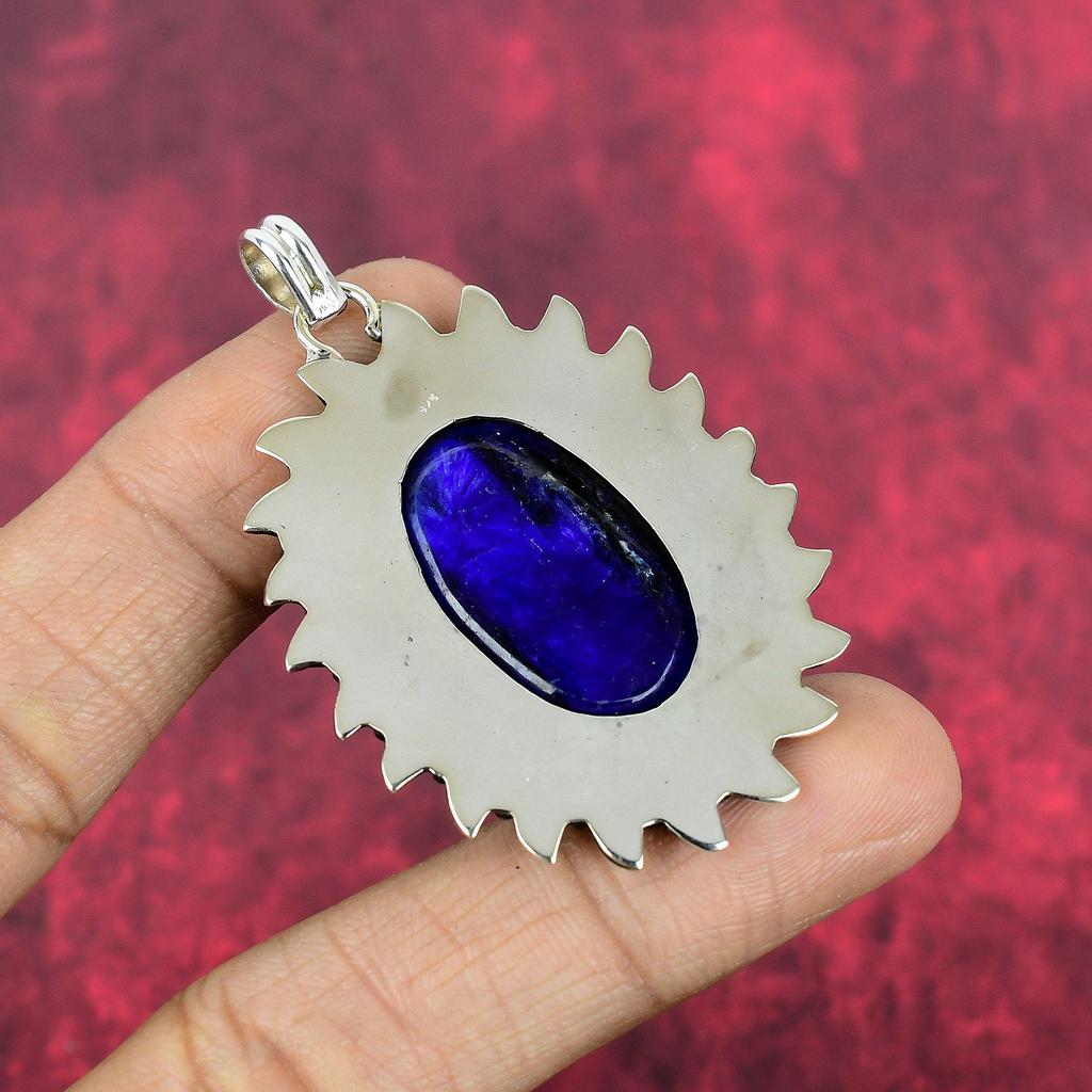 Blauer Saphir Anhänger, handgefertigter Edelstein Anhänger, 925 Sterling Silber Anhänger Antiker Schmuck, Verlobungsgeschenk