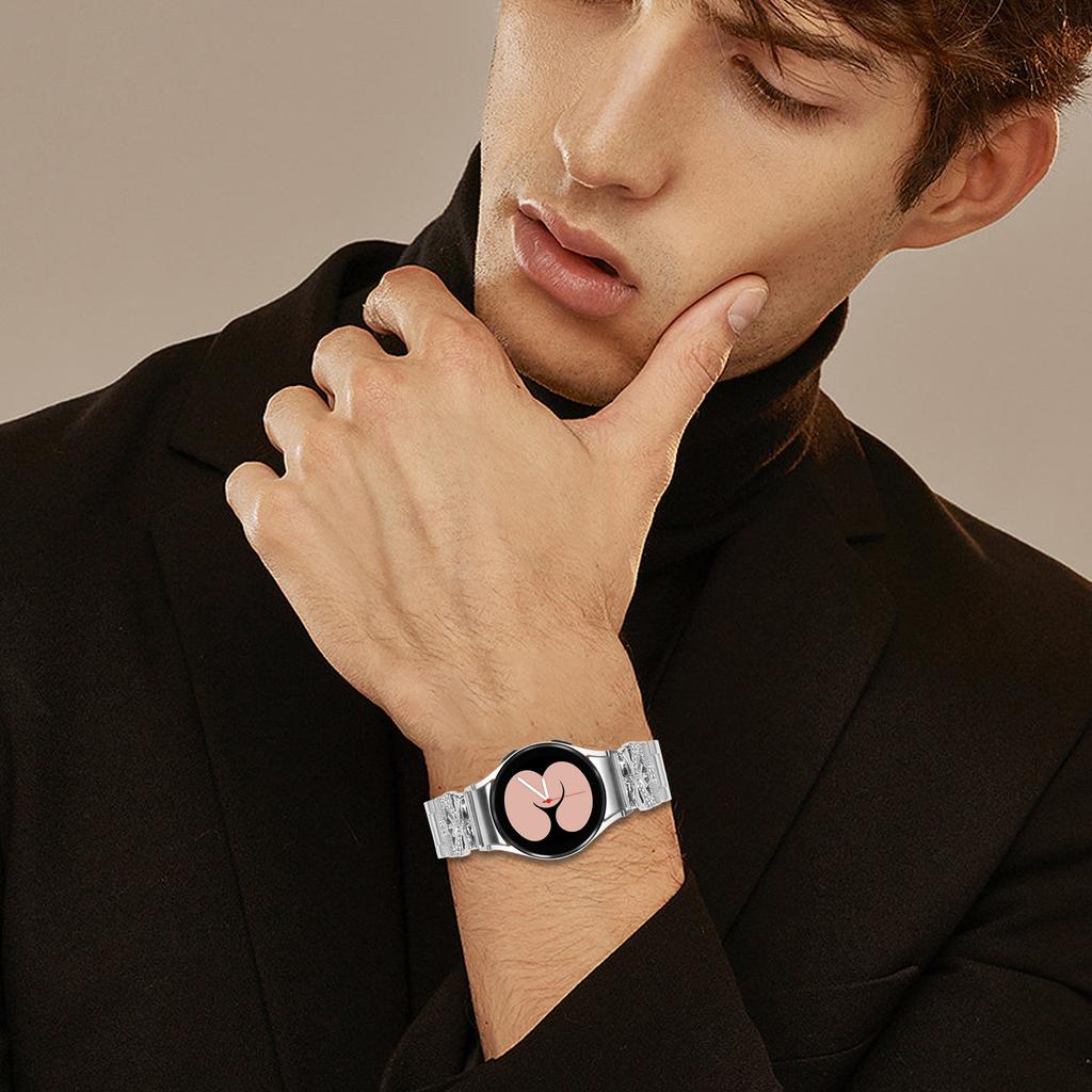 Metalowy pasek ze złączem do Samsung Galaxy Watch 5 Pro 45mm/5/5 Active/4/4 Classic/4 Active Srebrny pasek do zegarka z dekoracją motylków z cyrkoniami