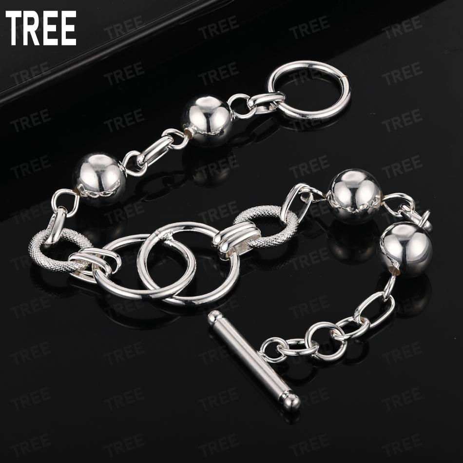 925 Sterling Silver Ring Bead Side Chain Beautiful Bracelet Gift Jewelry