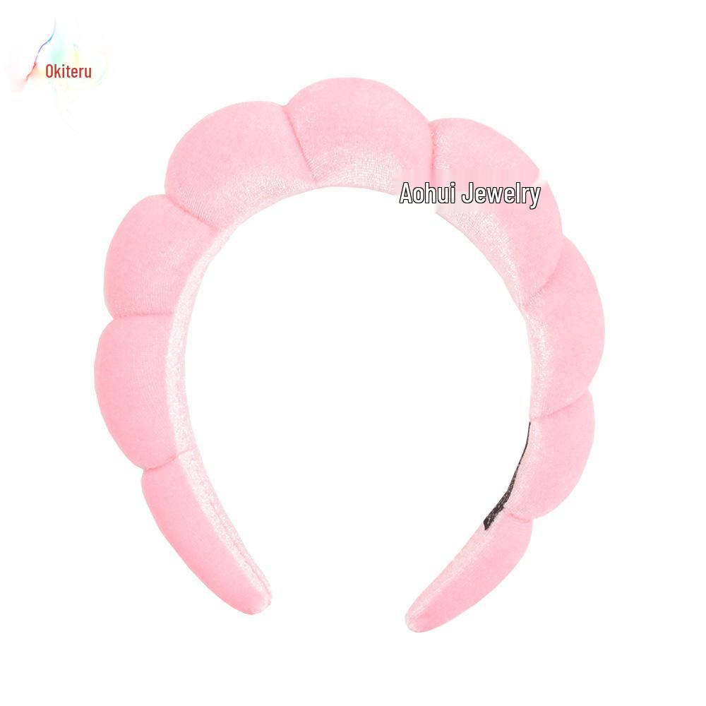 Bandeau Spa Velours Or - Cerceau Éponge Haut Crâne Tendance pour Maquillage et Soin de la Peau.