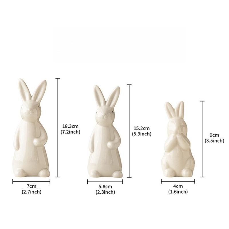 3pcs/set Easter Rabbit Shaped Ornament Office Home Desktop Ceramic Craft Decoration Set for Tabletop Decor & Festival Use