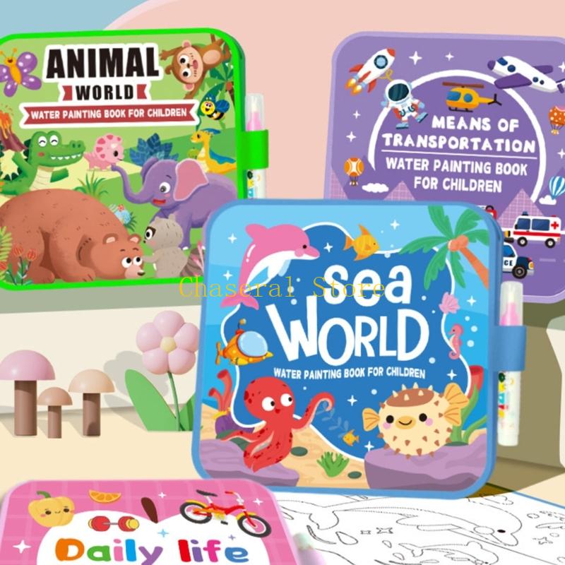 E7Ce Cartoon Water Coloring Book Reusable Kindergarten Kids Magical Painting Activity