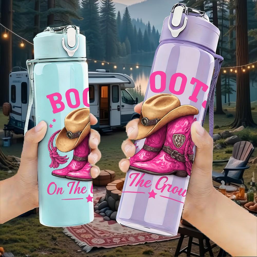 1PC Cowgirl Western Boots 750ml Color Plastic Sports Water Bottle Leakproof Flip Straw Lid Suitable for Sports Office Home Use