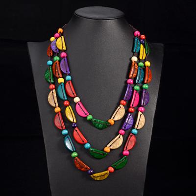 JMXD Boho Layered Coconut Shell Necklace Handmade Woven Pendant Long Beaded Jewelry Ethnic Retro Gift Trendy Fashion Accessory