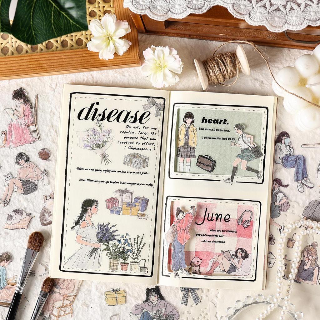 Yuezhen Forest Style Girl Die-Cut Stickers: Creative Character Sticker Book for DIY Journals