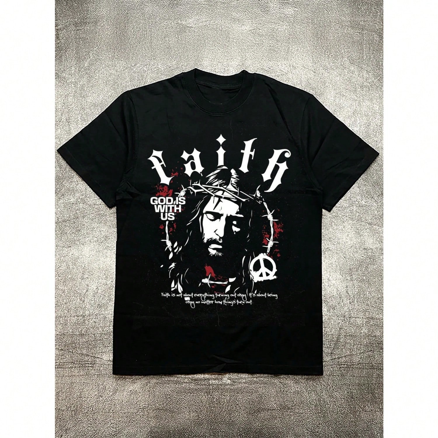 unisex s 200g Cotton Black T-Shirt, Jesus Image With  Faith -Themed Heat Transfers S разноцветный