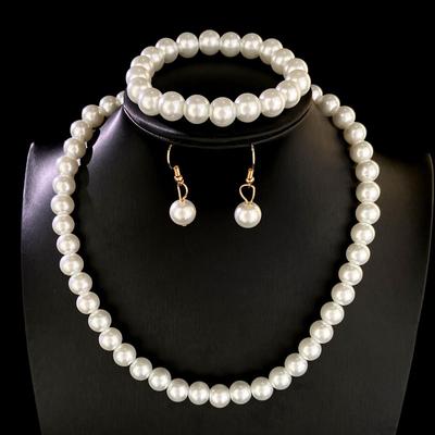 High-End Shamballa Crystal Ball & White Pearl Bridal Jewelry Set: Earrings & Necklace