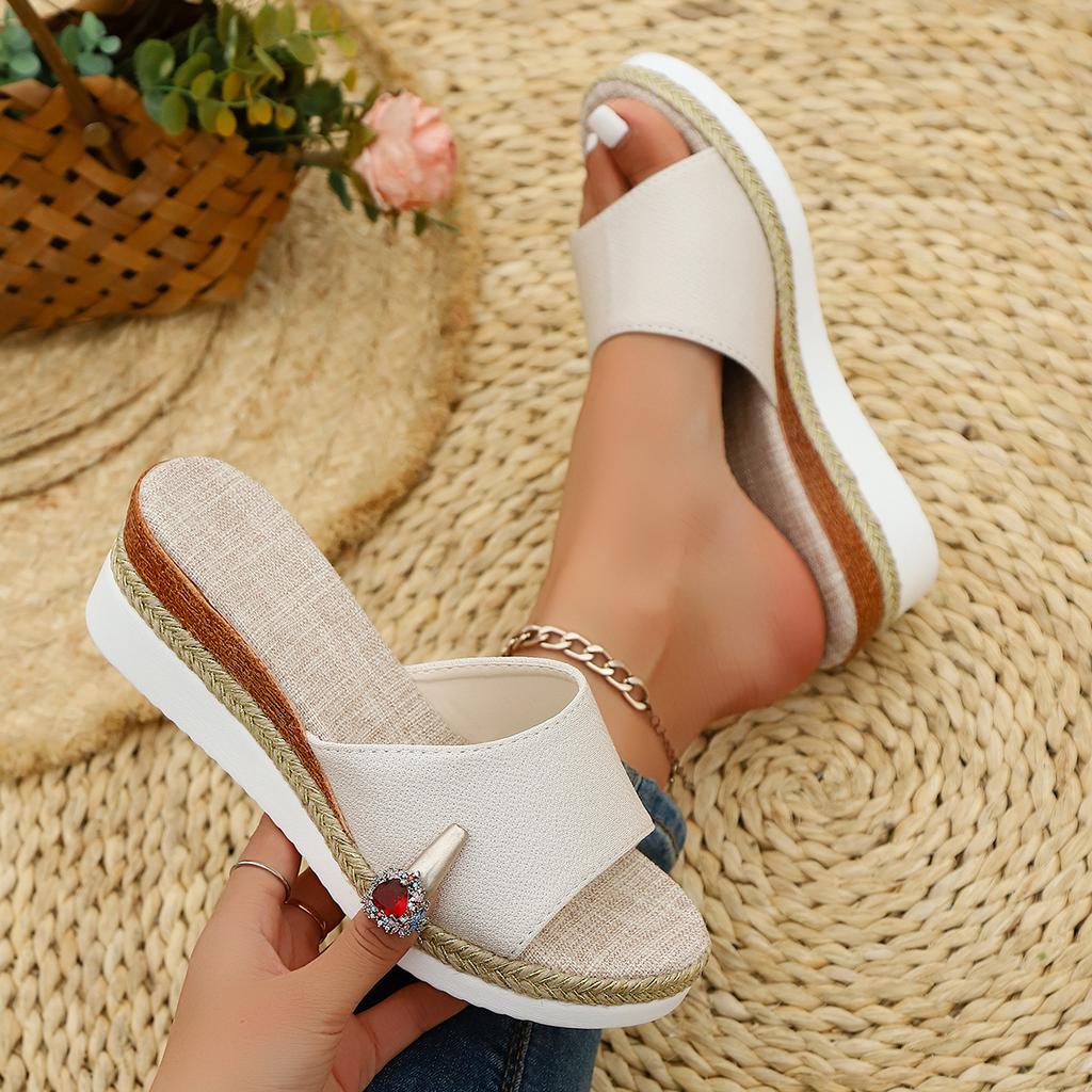Summer Shoes for Women Rome Hemp Peep Toe Women Wedge Slippers Outdoor Comfort Slippers Casual Slides Women Platform Sandals