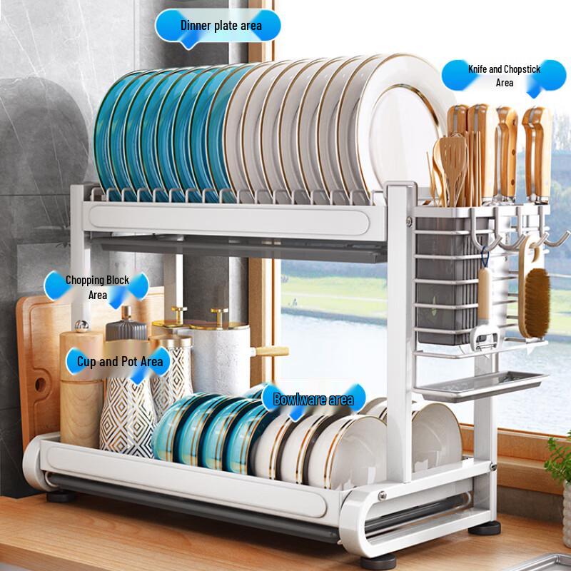 Modern 2-Tier Carbon Steel Kitchen Countertop Drying Rack