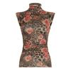 Women's Vintage Floral Print High Neck Sleeveless Spice Girls Street Clashing Colour Niche Pleated Waist Slimming Tank Top
