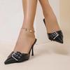 Mode Sommer Mode Metallschnalle High Heel Pantoletten Lackleder Spitz Zehen Sandalen Frau Sexy Stiletto Absatz Bankett Party Schuhe