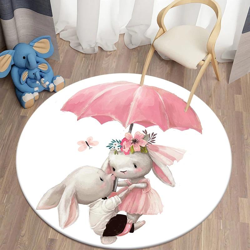Cartoon Rabbit Round Rug Kids Bedroom Carpet Living Room Nonslip Floor Mat Sofa Table Rugs for Home Decor Rug