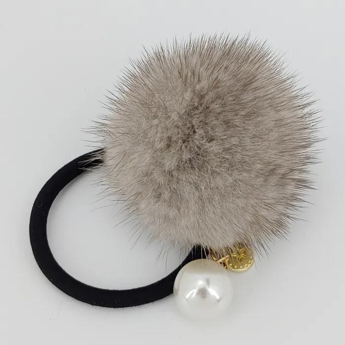 LALA Natural Mink Ball Hair Tie - Brown