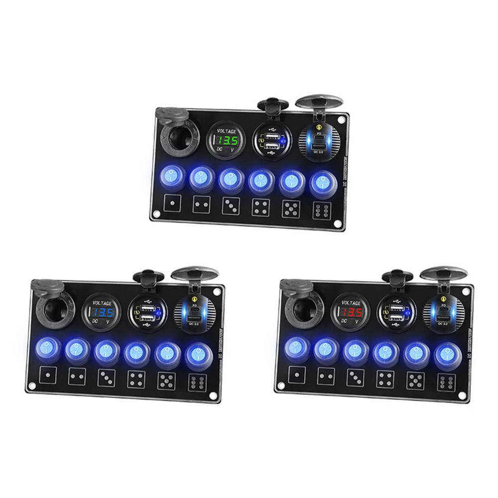 24V 12V 6 Buttons Toggle Switch Panel with Digital Voltage Tester USB Charger QC3.0 Quick Charge Car Power Adapter Boat Caravan