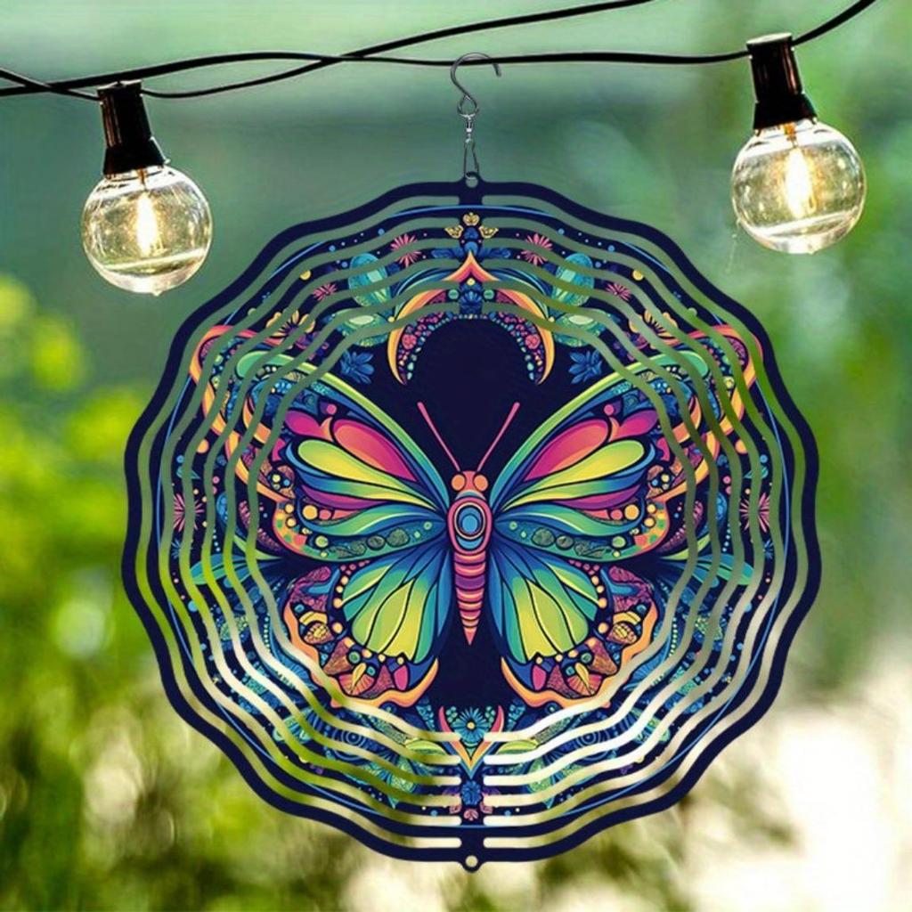 Metal Wind Spinner with 3D Lotus Mandala Design for Outdoor Garden Balcony Yard Decor 360 Degree Rotating Hook Holiday Christmas Gift