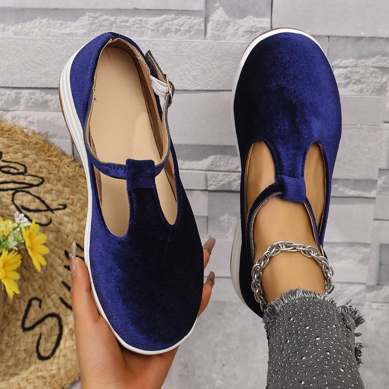 Scarpe da Donna Taglia Larga, Punta Tonda, Slip-On, Suola Spessa, Cinturino con Fibbia, Scarpe Casual Comode