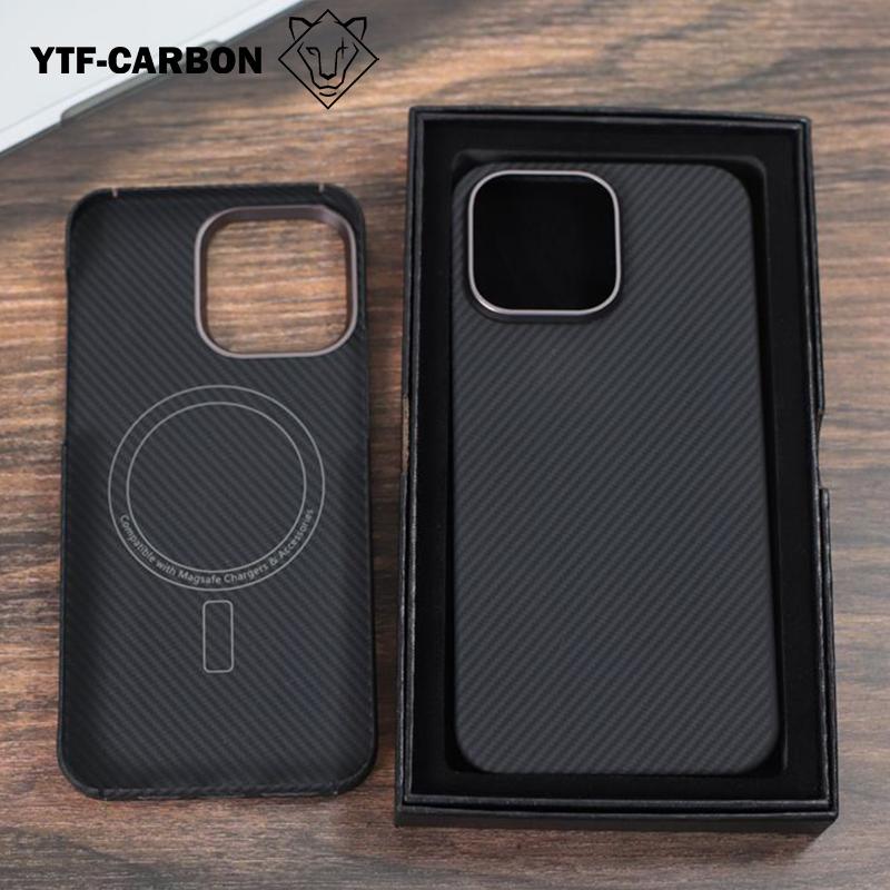 YTF carbon fiber compatible Magsafe magnetic phone case suitable for iPhone 16 15 Pro Max aramid fiber for iPhone 14 phone Cover