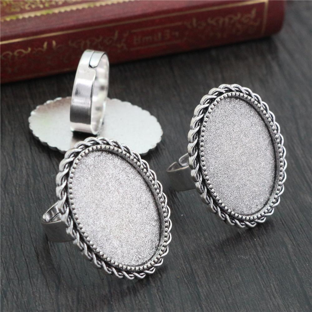 18x25mm 5pcs Antique Silver Plated/ Bronze/Black Brass Oval Adjustable Ring Settings Blank/Base,Fit 18x25mm Glass Cabochons