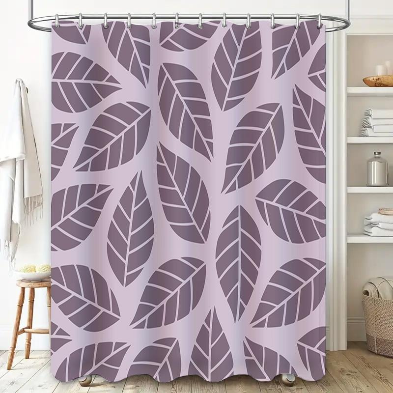 Leaf Pattern Shower Curtain: Lavender Color Waterproof Bathroom Decor Size Customizable for Home Decoration Supplies Accessories