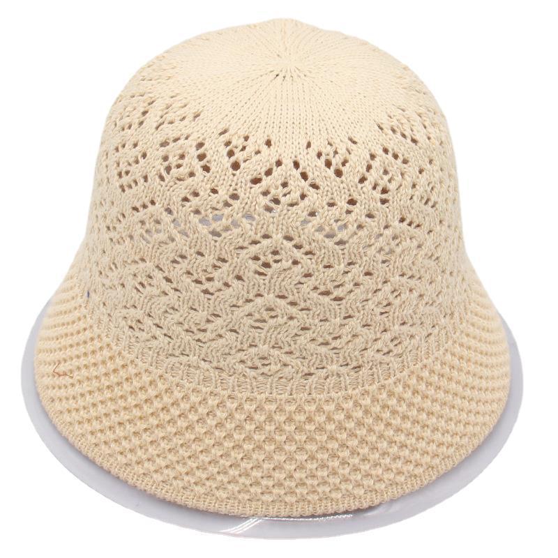 Bucket Hat Women'S Round Face Knitted Hat Versatile Bucket Hat Sweet Spring And Summer Beach Hat Straw Hat Hollow Sun Hat Breathable