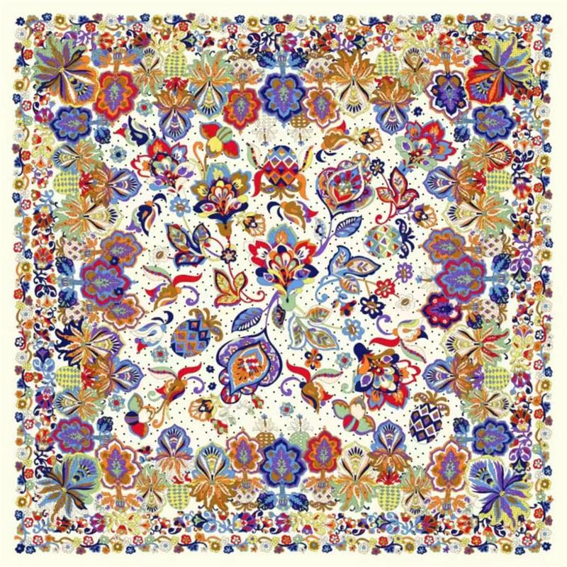 

POBING Silk Scarf Women Large Shawls Flowers Print Stoles Square Bandana Luxury Kerchief Hijab Female Foulards 130CM 130CM x 130CM
