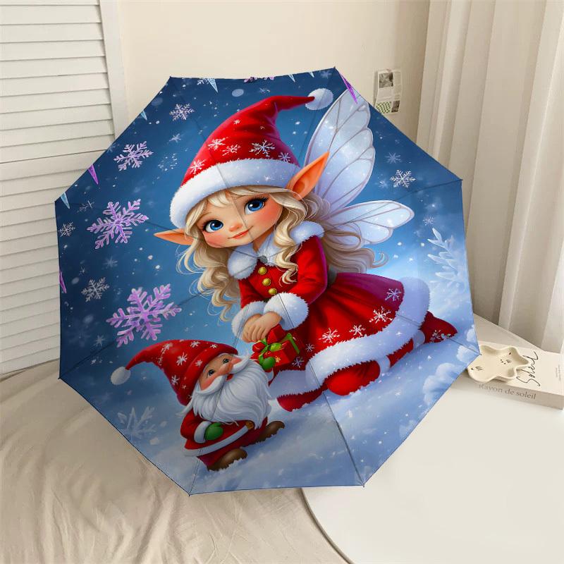 

1PC Christmas, Elf Automatic Open/Close Umbrella Compact Folding Umbrella with 8-Rib Shaft lightweight esign, Fashion Lovers1236A
