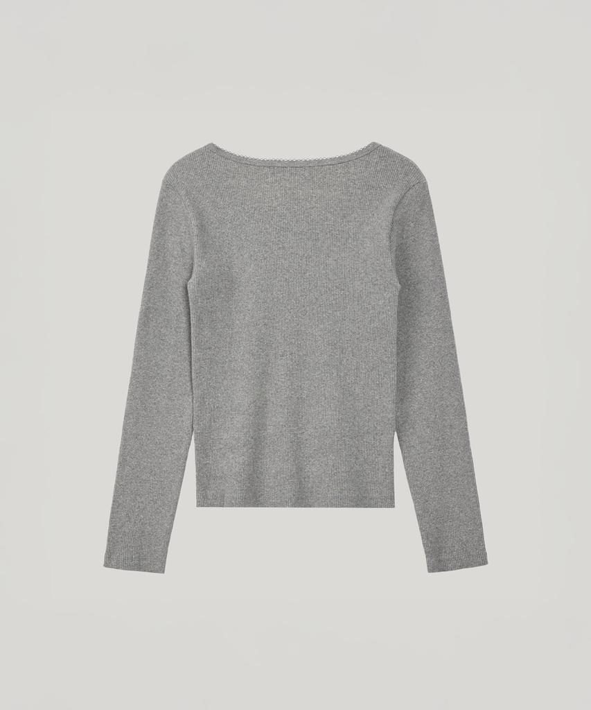 Poeteuseoul Lace Long Sleeved Button T-Shirts_Melange Gray