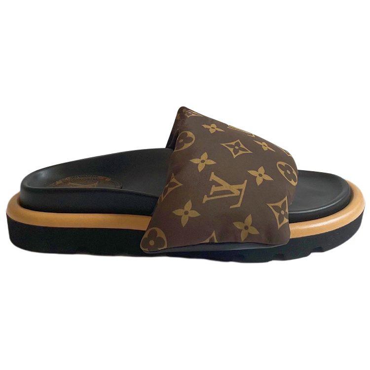 Louis Vuitton Down Slippers Women's Black Brown 1A98GT
