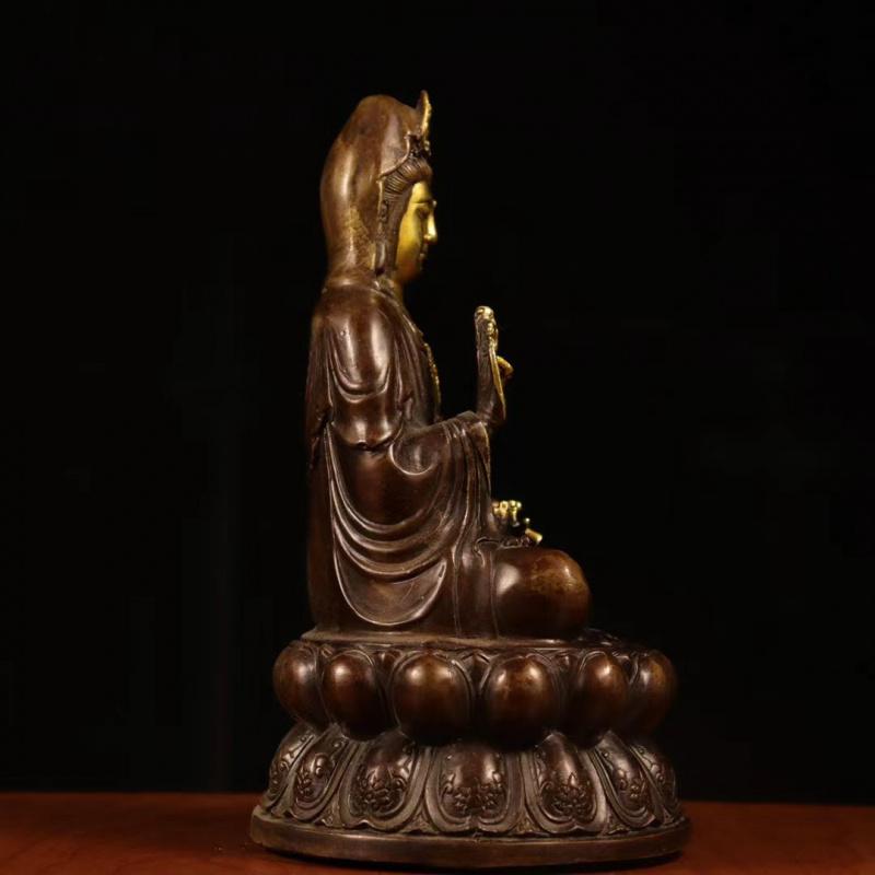 Bronze Bodhisattva Home Worship Buddha Statue Child-Giving Willow Branch South Sea Sitting Lotus Guanyin