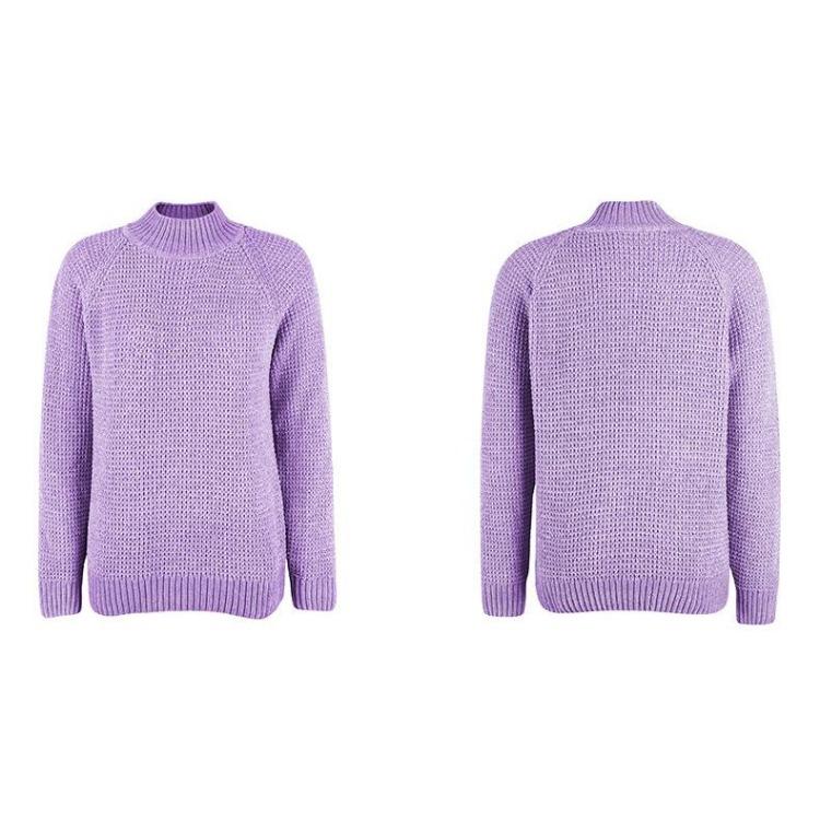 Vintage Autumn Winter Loose Knitwear Cardigan Sweater Top with Long Sleeve Solid Color Half High O Neck Collar