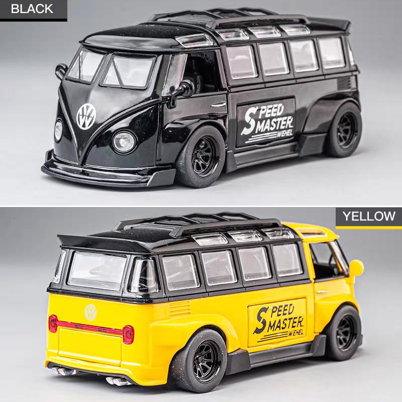DDM Volkswagen T1 Transporter Bus Modified Simulation Diecast & Toy Vehicles Sounds & Light Pull Back Car 1:32 Alloy Model