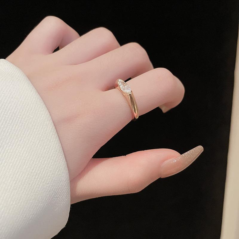 Simple zircon square rhombus open ring fashion versatile ring temperament jewelry women's high sense