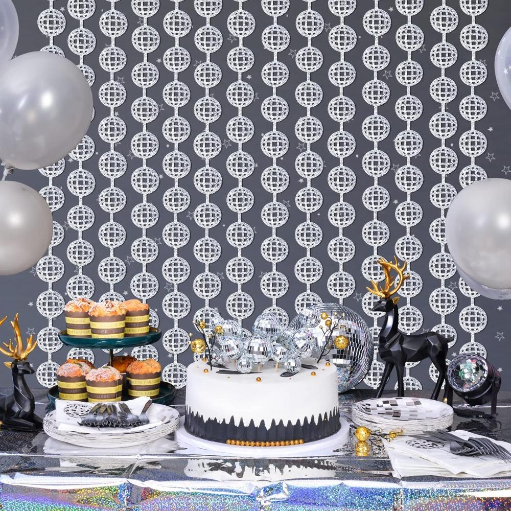 2pcs Disco Party Decorations Disco Ball Photo Booth Props Silver Foil Fringe Curtains Photo Backdrop for The 70s 80s Theme Last Disco Bachelorette