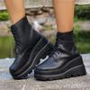 Lace Up Wedge Ankle Boots Women's Platform Black Botines Size 36-43 Chunky Heel Shoes Street Style White Botas Mujer Fashion