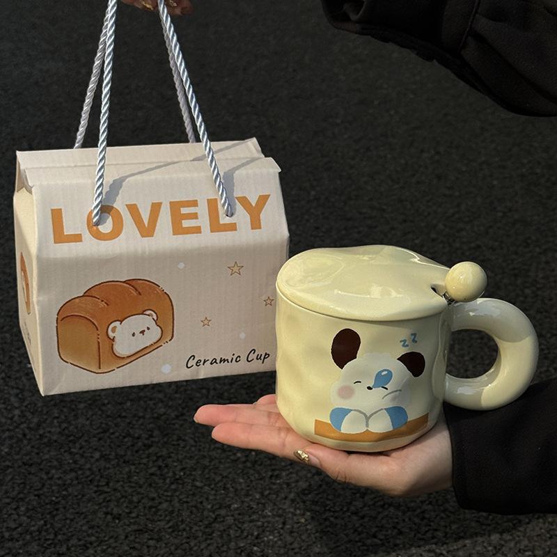 Cute Cartoon Puppy Ceramic Mug with Lid Large Capacity Drinking Water Cup for Girls To Give Birthday Gifts for Best Friend