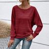 Women's Fashionable Solid Color Round Neck Long Sleeved Casual Pullover T-shirt Top