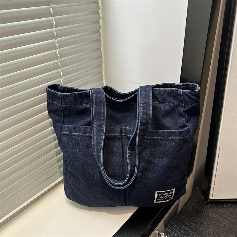 

Холщовая сумка на плечо в ковбойском стиле, женская сумка-тоут большой вместимости темно-синий