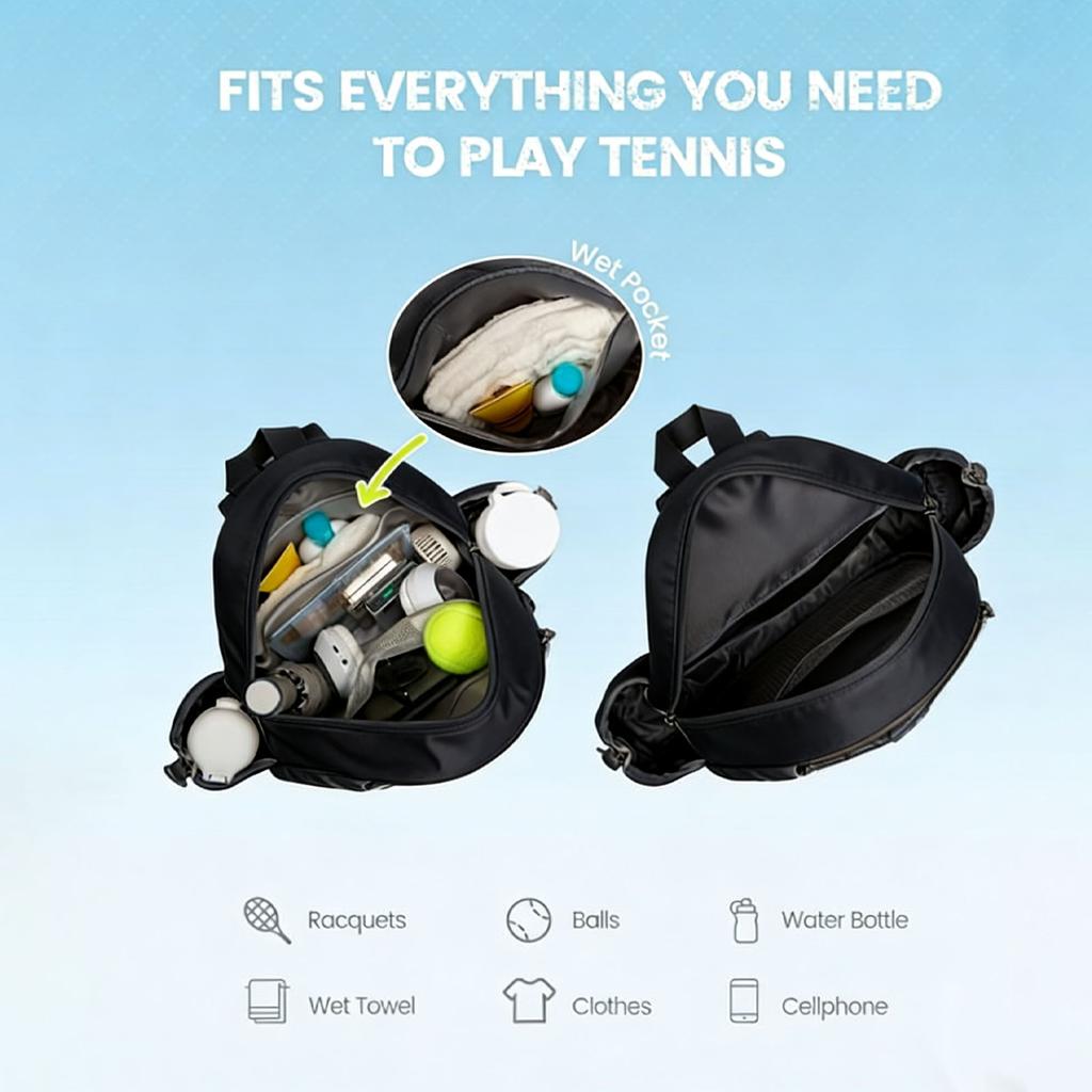 Tennis Racket Bag Lightweight Waterproofing Men Women Tennis Sling Backpack for Tennis Badminton